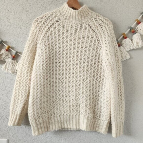 Theory Astral Alpaca Silk Open Chunky Knit Mock Neck Sweater Ivory Minimalist S - Picture 1 of 12